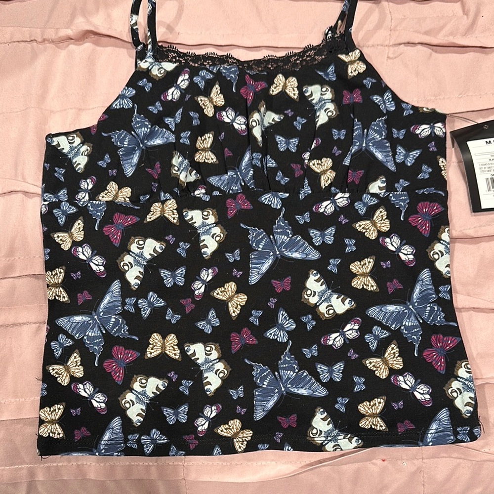 Art Class Black Camisole with Butterfly Print and Spaghetti Straps